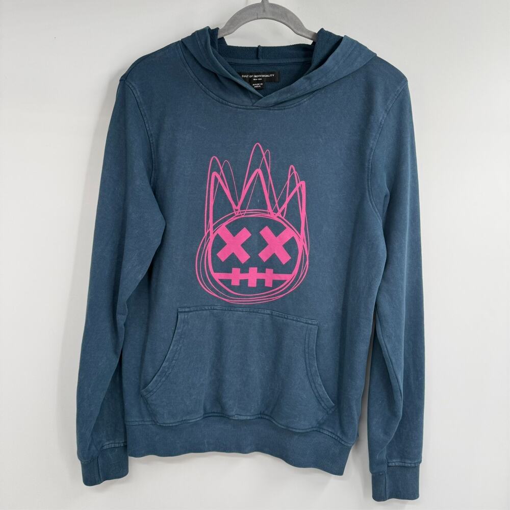 Cult Of Individuality Hoodie Mens XS Blue Navy Graphic Logo Pullover Punk 621B0